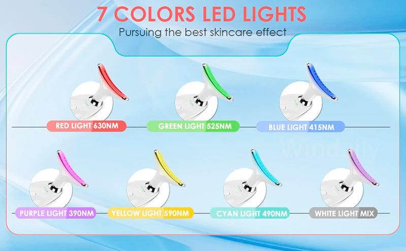 7 Colors Anti Wrinkle Facial Massager Neck Face, 7 LED Light Therapy – Enhances collagen production and improves skin tone.