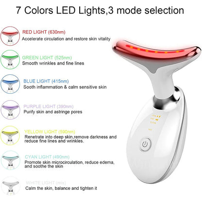 7 Colors Anti Wrinkle Facial Massager Neck Face, 7 LED Light Therapy – Enhances collagen production and improves skin tone.