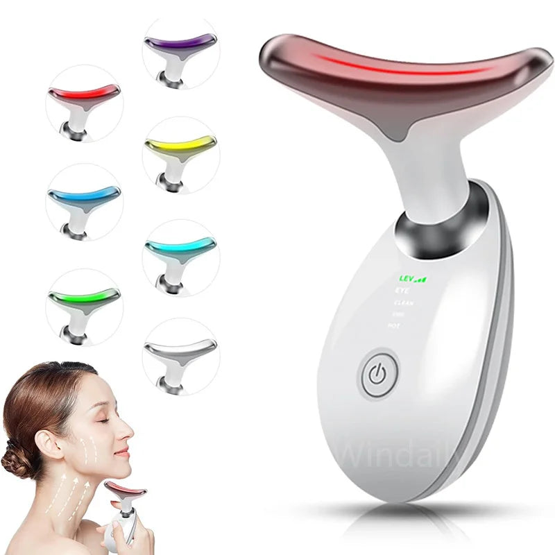 7 Colors Anti Wrinkle Facial Massager Neck Face, 7 LED Light Therapy – Enhances collagen production and improves skin tone.